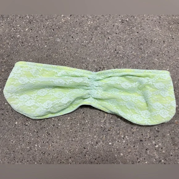 Victoria Secret PINK Neon Green Lace Bandeau Strapless Tube Bralette Bra Large - Picture 1 of 6